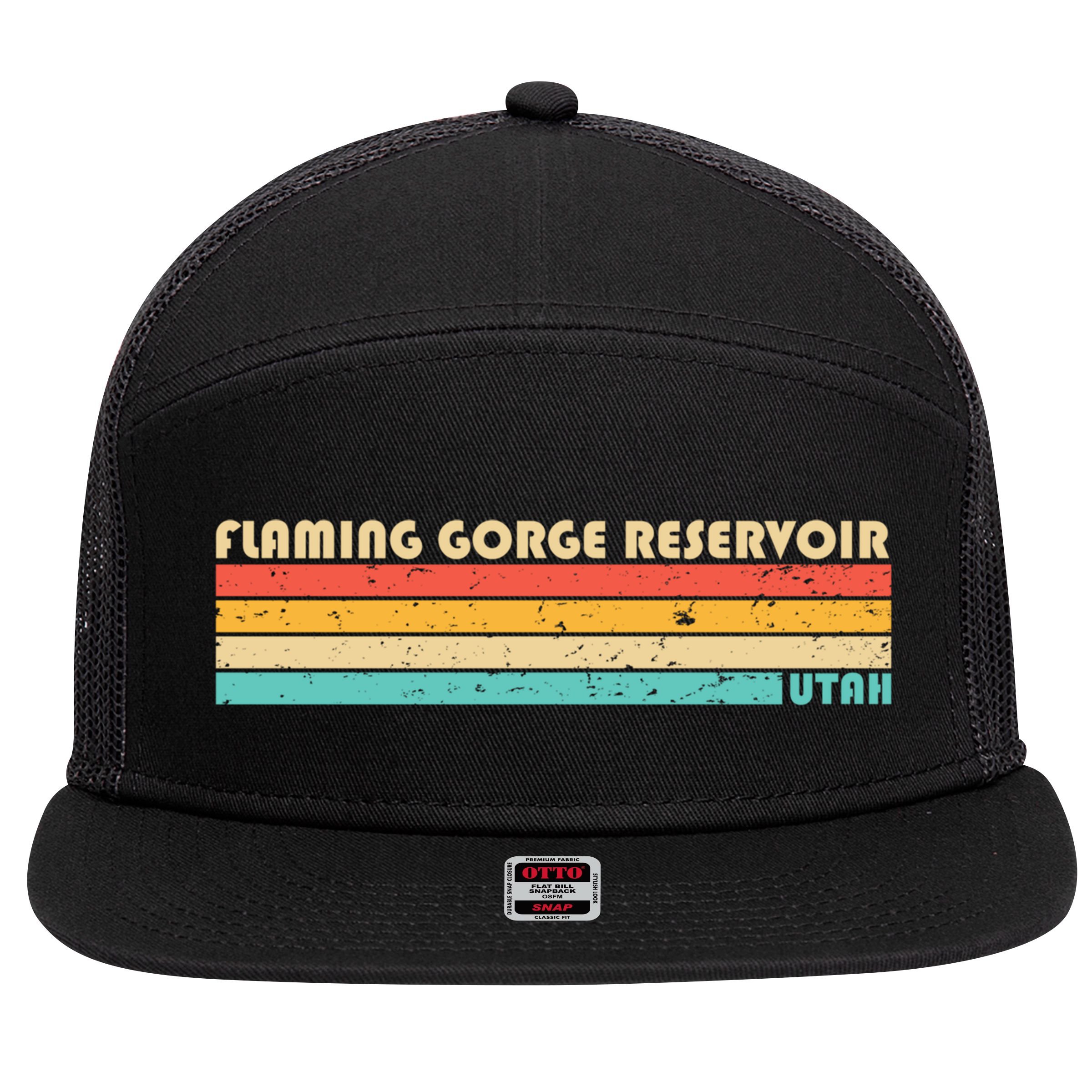 Flaming Gorge Reservoir Utah Funny Fishing Camping Summer Meaningful Gift 7 Panel Mesh Trucker Snapback Hat