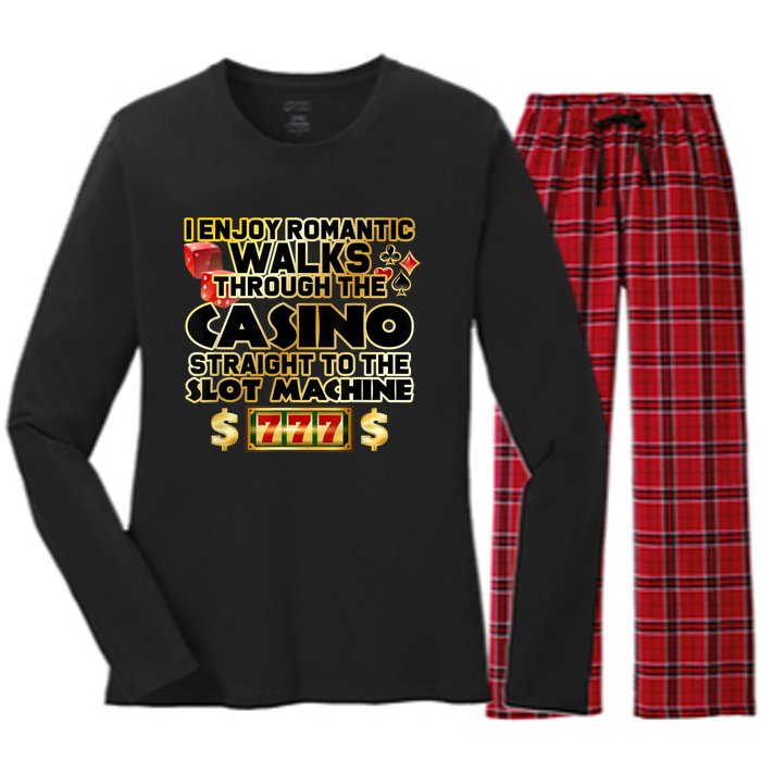 Funny Gambler Slot Machine Casino Las Vegas Gambling Women's Long Sleeve Flannel Pajama Set 