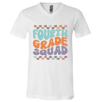 Fourth Grade Squad Retro Groovy Happy First Day Of School Gift V-Neck T-Shirt