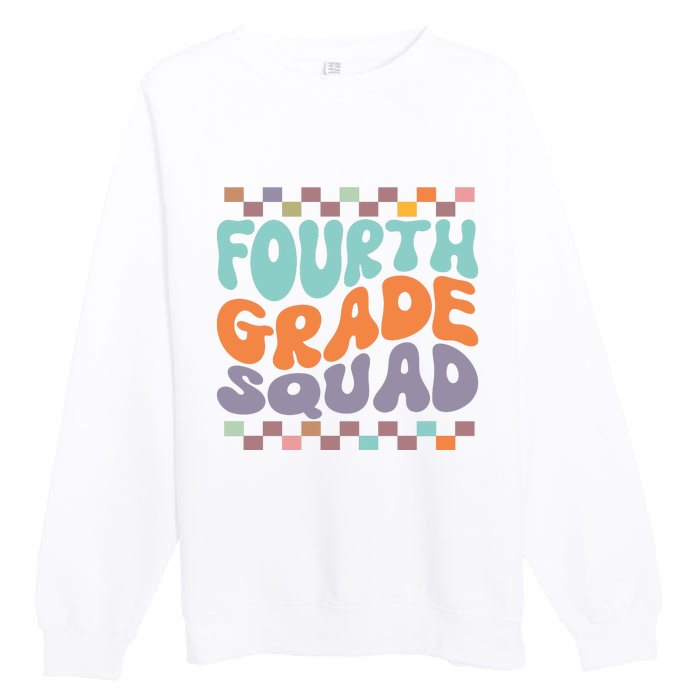 Fourth Grade Squad Retro Groovy Happy First Day Of School Gift Premium Crewneck Sweatshirt