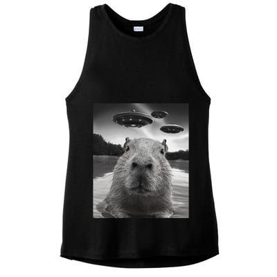 Funny Graphiccapybara Selfie With Ufos Weird Ladies PosiCharge Tri-Blend Wicking Tank