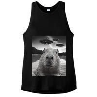 Funny Graphiccapybara Selfie With Ufos Weird Ladies PosiCharge Tri-Blend Wicking Tank
