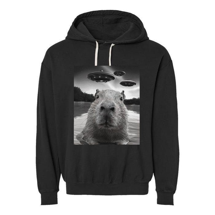 Funny Graphiccapybara Selfie With Ufos Weird Garment-Dyed Fleece Hoodie
