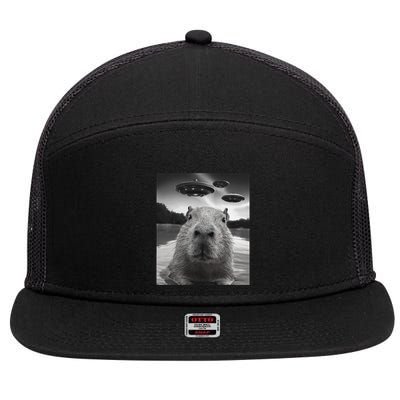 Funny Graphiccapybara Selfie With Ufos Weird 7 Panel Mesh Trucker Snapback Hat