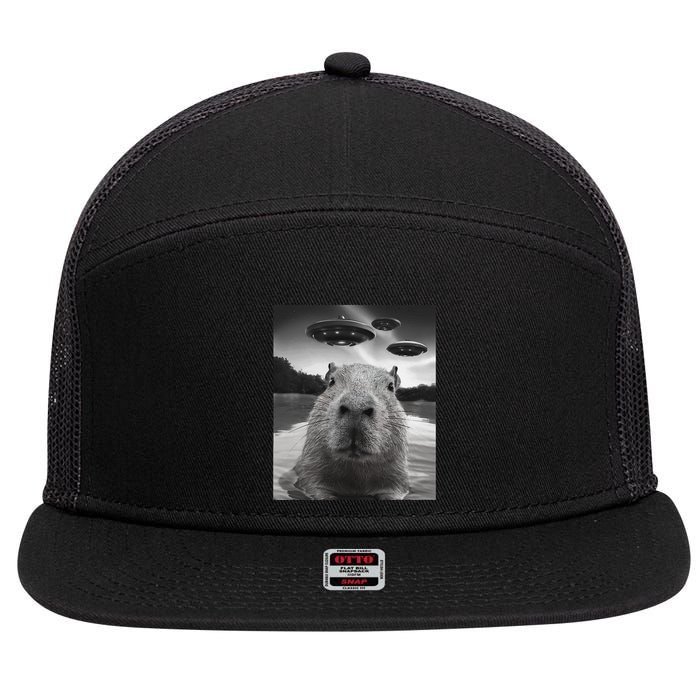 Funny Graphiccapybara Selfie With Ufos Weird 7 Panel Mesh Trucker Snapback Hat