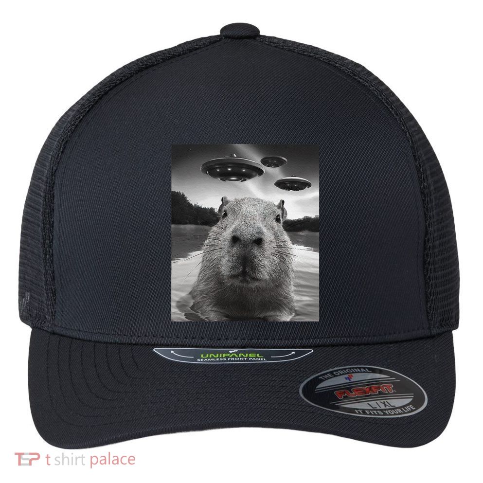 Funny Graphiccapybara Selfie With Ufos Weird Flexfit Unipanel Trucker Cap