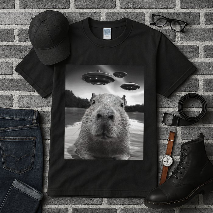 Funny Graphiccapybara Selfie With Ufos Weird Tall T-Shirt