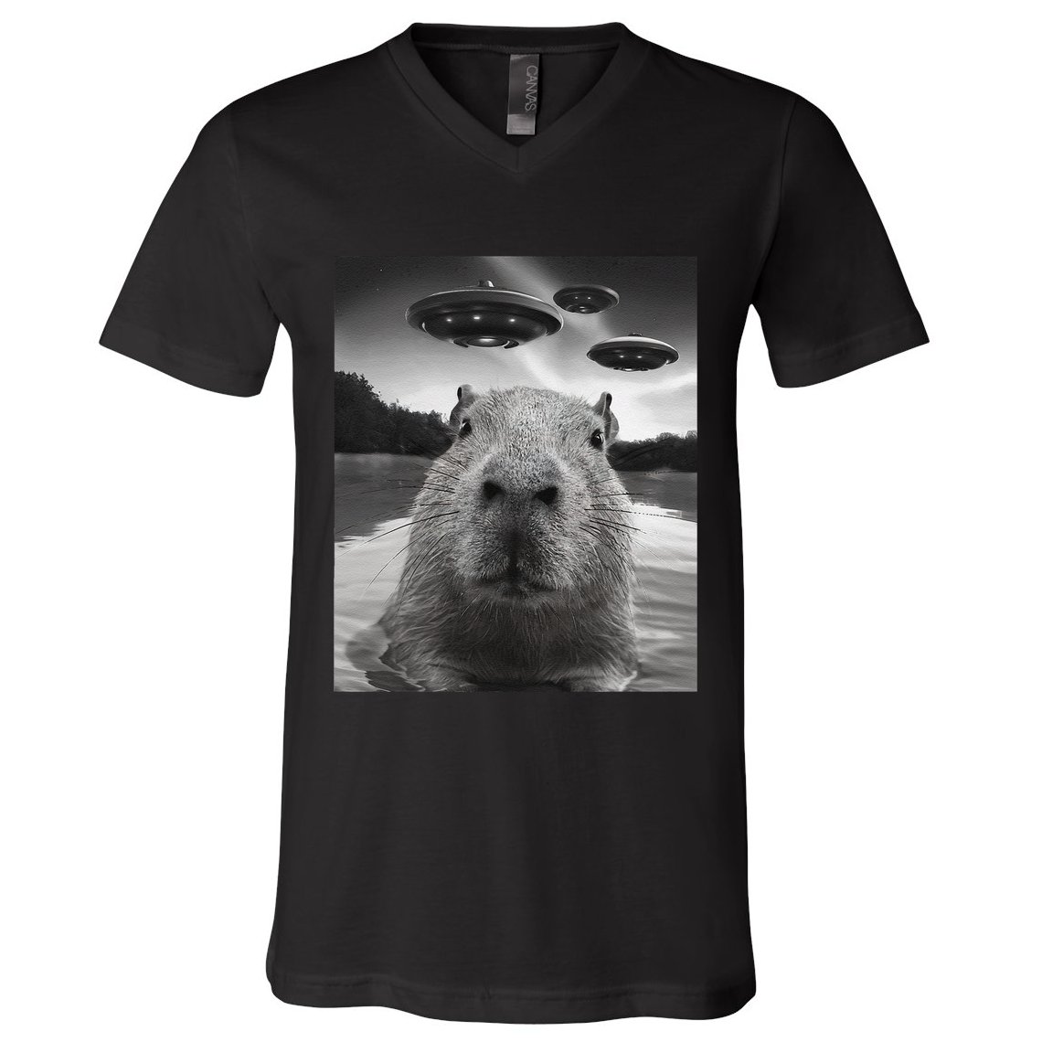 Funny Graphiccapybara Selfie With Ufos Weird V-Neck T-Shirt
