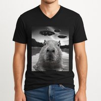Funny Graphiccapybara Selfie With Ufos Weird V-Neck T-Shirt