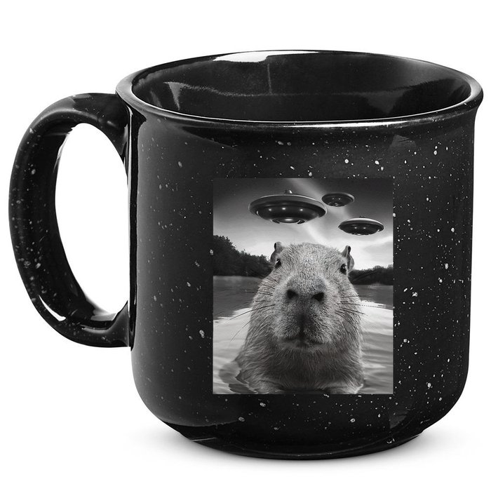 Funny Graphiccapybara Selfie With Ufos Weird 15oz Campfire Ceramic Mug