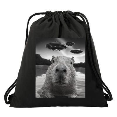 Funny Graphiccapybara Selfie With Ufos Weird Drawstring Bag
