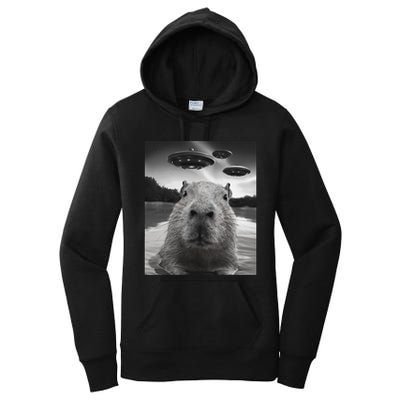 Funny Graphiccapybara Selfie With Ufos Weird Women's Pullover Hoodie