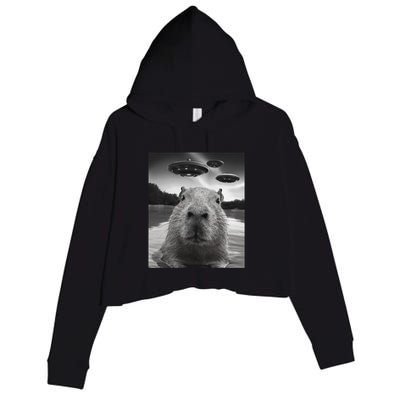 Funny Graphiccapybara Selfie With Ufos Weird Crop Fleece Hoodie