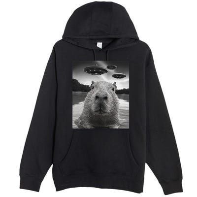 Funny Graphiccapybara Selfie With Ufos Weird Premium Pullover Hoodie