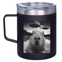 Funny Graphiccapybara Selfie With Ufos Weird 12oz Stainless Steel Coffee Mug