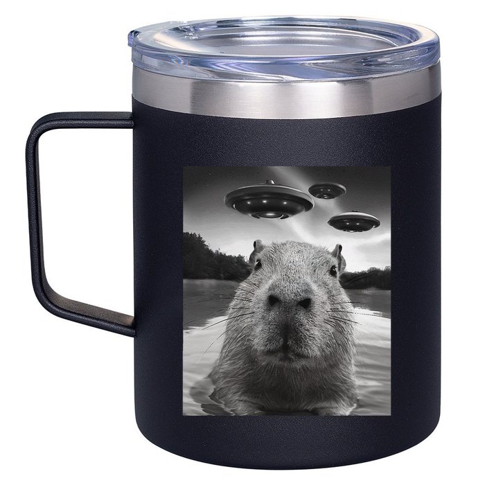 Funny Graphiccapybara Selfie With Ufos Weird 12oz Stainless Steel Coffee Mug