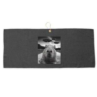 Funny Graphiccapybara Selfie With Ufos Weird Large Microfiber Waffle Golf Towel