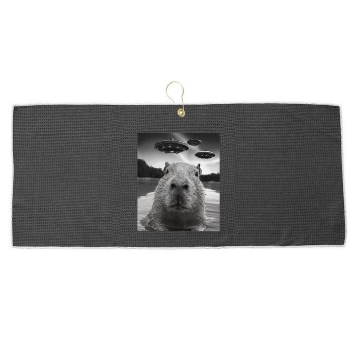 Funny Graphiccapybara Selfie With Ufos Weird Large Microfiber Waffle Golf Towel