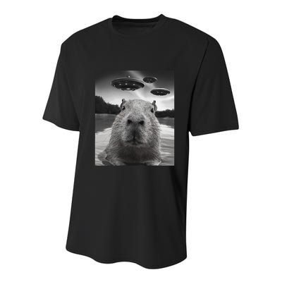Funny Graphiccapybara Selfie With Ufos Weird Youth Performance Sprint T-Shirt