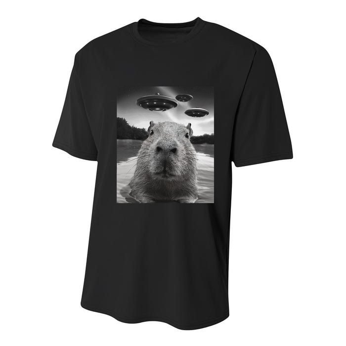 Funny Graphiccapybara Selfie With Ufos Weird Youth Performance Sprint T-Shirt