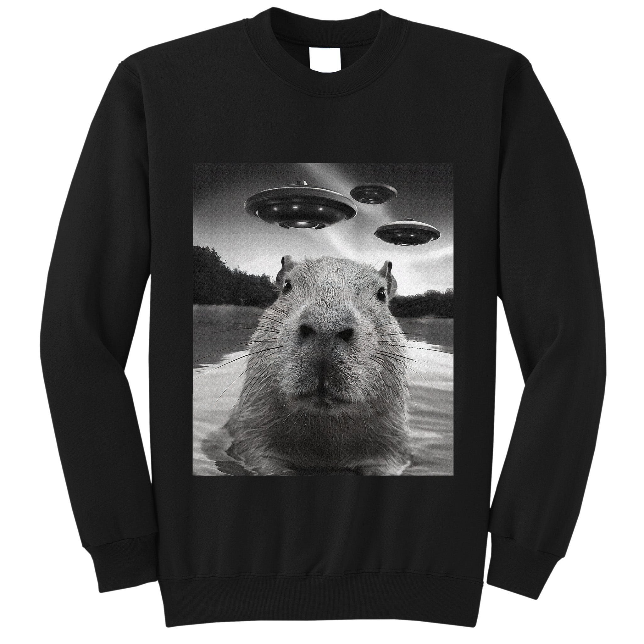 Funny Graphiccapybara Selfie With Ufos Weird Tall Sweatshirt