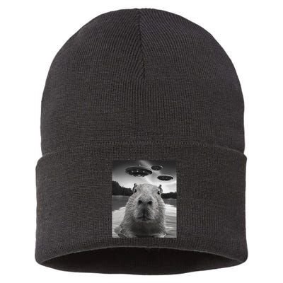 Funny Graphiccapybara Selfie With Ufos Weird Sustainable Knit Beanie