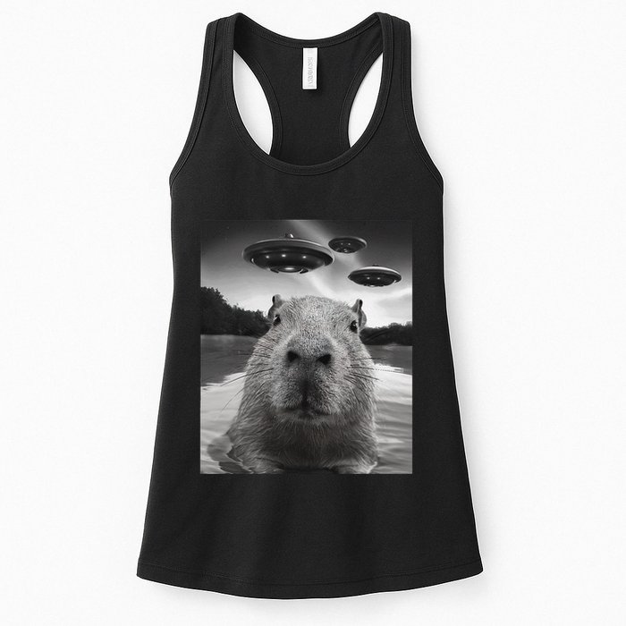 Funny Graphiccapybara Selfie With Ufos Weird Womens Tank Top