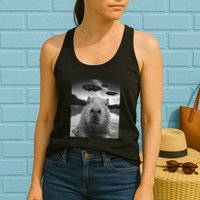 Funny Graphiccapybara Selfie With Ufos Weird Womens Tank Top