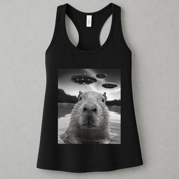 Funny Graphiccapybara Selfie With Ufos Weird Womens Tank Top