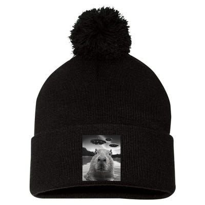 Funny Graphiccapybara Selfie With Ufos Weird Pom Pom 12in Knit Beanie