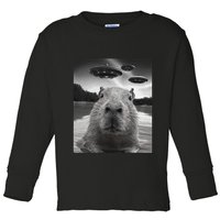 Funny Graphiccapybara Selfie With Ufos Weird Toddler Long Sleeve Shirt