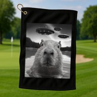 Funny Graphiccapybara Selfie With Ufos Weird Golf Towel