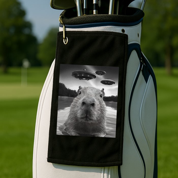 Funny Graphiccapybara Selfie With Ufos Weird Golf Towel