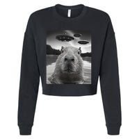 Funny Graphiccapybara Selfie With Ufos Weird Cropped Pullover Crew