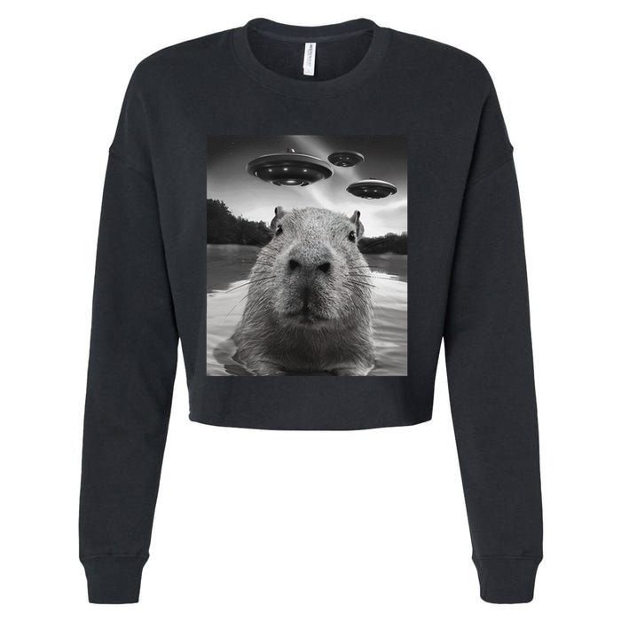 Funny Graphiccapybara Selfie With Ufos Weird Cropped Pullover Crew