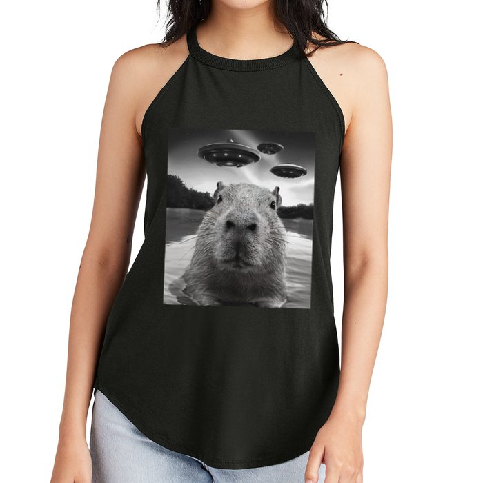 Funny Graphiccapybara Selfie With Ufos Weird Women's Perfect Tri Rocker Tank
