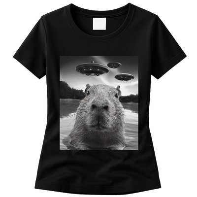 Funny Graphiccapybara Selfie With Ufos Weird Womens T-Shirt
