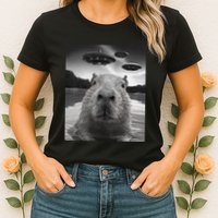 Funny Graphiccapybara Selfie With Ufos Weird Womens T-Shirt