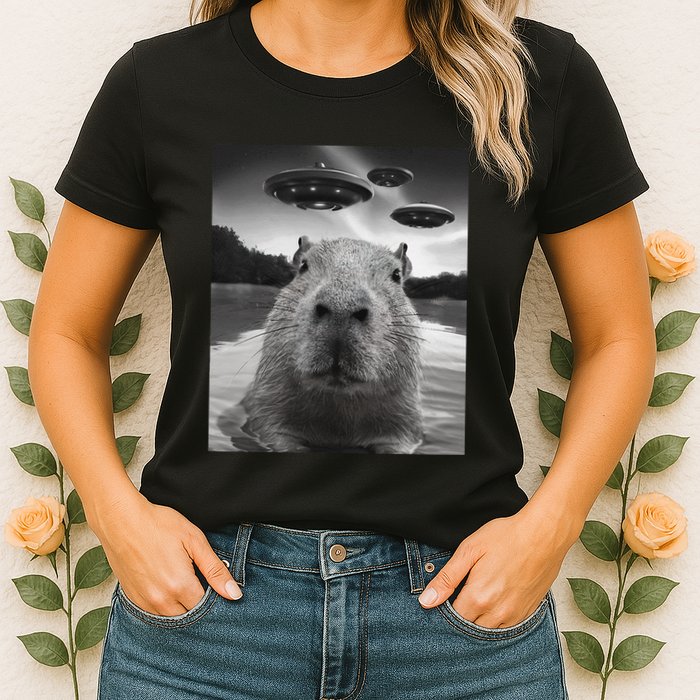 Funny Graphiccapybara Selfie With Ufos Weird Womens T-Shirt