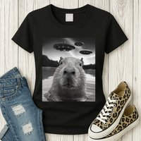 Funny Graphiccapybara Selfie With Ufos Weird Womens T-Shirt