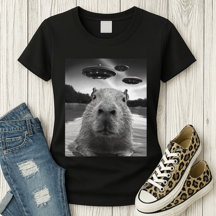 Funny Graphiccapybara Selfie With Ufos Weird Womens T-Shirt