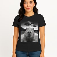 Funny Graphiccapybara Selfie With Ufos Weird Womens T-Shirt