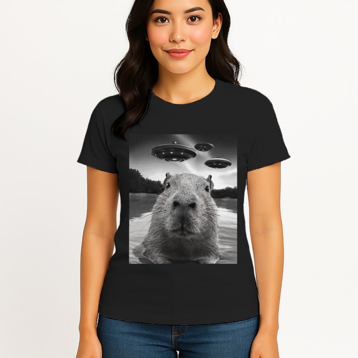 Funny Graphiccapybara Selfie With Ufos Weird Womens T-Shirt