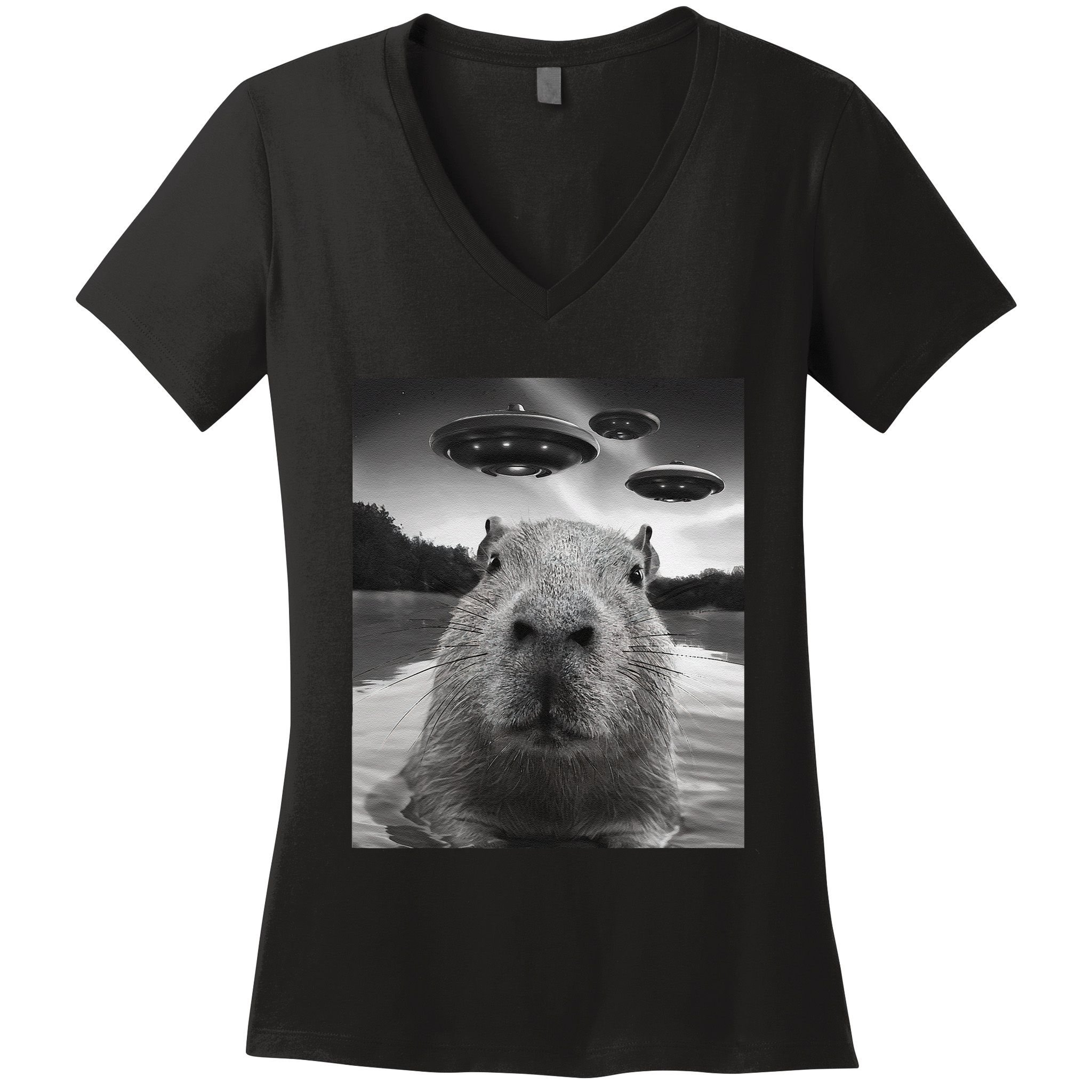 Funny Graphiccapybara Selfie With Ufos Weird Women's V-Neck T-Shirt
