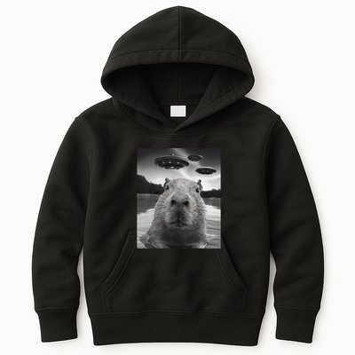 Funny Graphiccapybara Selfie With Ufos Weird Kids Hoodie