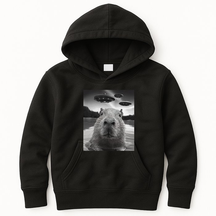 Funny Graphiccapybara Selfie With Ufos Weird Kids Hoodie