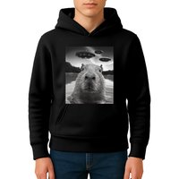 Funny Graphiccapybara Selfie With Ufos Weird Kids Hoodie