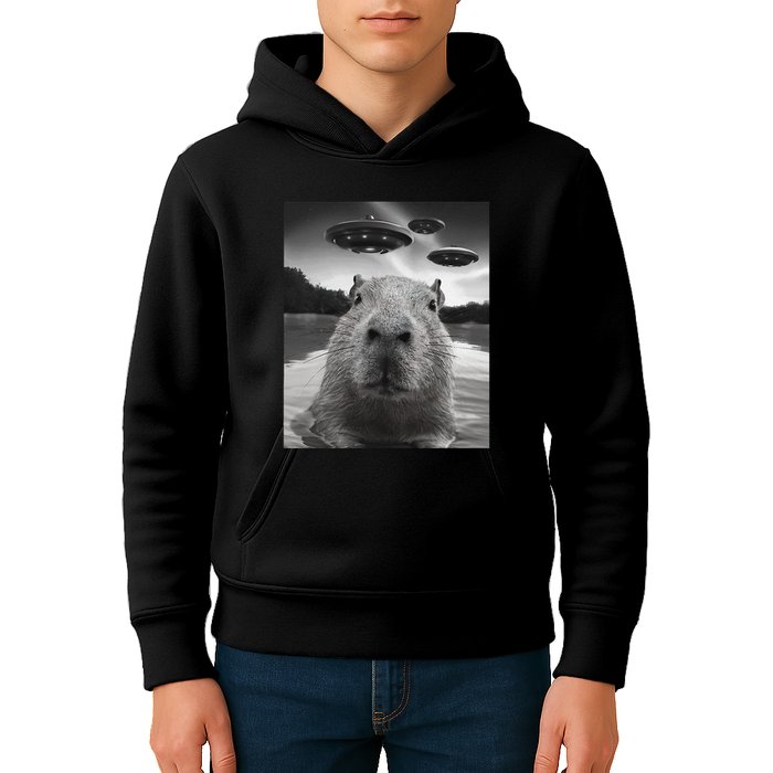 Funny Graphiccapybara Selfie With Ufos Weird Kids Hoodie