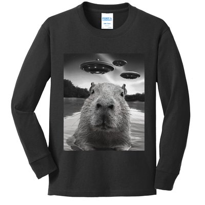 Funny Graphiccapybara Selfie With Ufos Weird Kids Long Sleeve Shirt