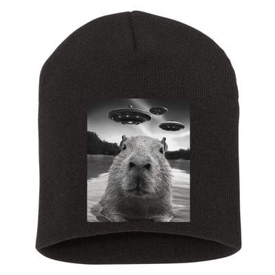 Funny Graphiccapybara Selfie With Ufos Weird Short Acrylic Beanie